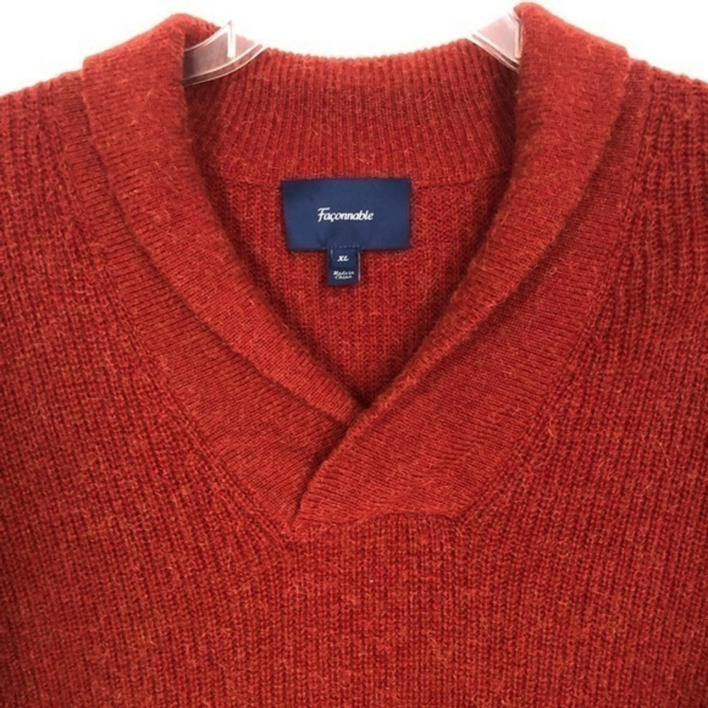 Façonnable Men's Luxurious100% Camel Hair  Shawl Collar Rust Pullover Sweater
